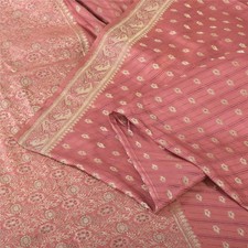 Sanskriti Vintage Pink Sarees Pure Satin Brocade Banarasi Zari HandWoven Sari5yd