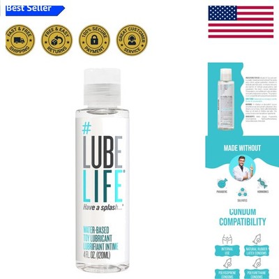 USA-Made Toy-Safe Water-Based Lube 4 Fl Oz - Quick Clean, Non-Staining Formula