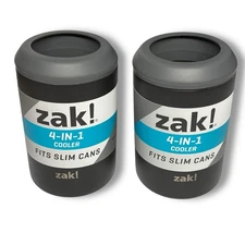 Zak 4 In 1 Drink Cooler Koozie Stainless Steel 12.5oz Slim Cans Lot of 2