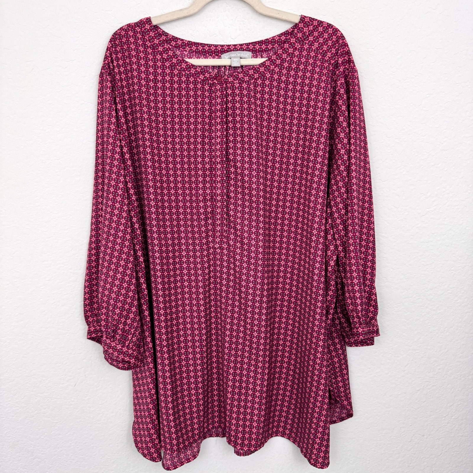 Woman Within Womens Blouse Top Size 3X Floral Flowy Classic Office Red