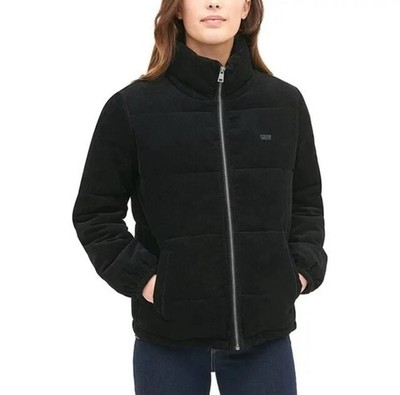 Levi's Women's Zoe Corduroy Long Sleeve Quilted Puffer Jacket Black Size MEDIUM