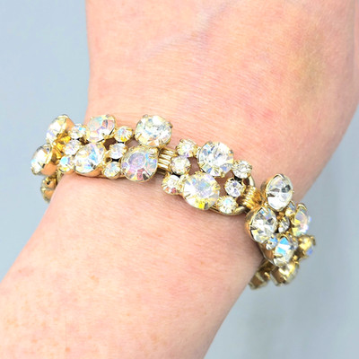 Juliana D&E VERIFIED AB Chaton Rhinestone Gold Tone 5 Link Bracelet 7.25''
