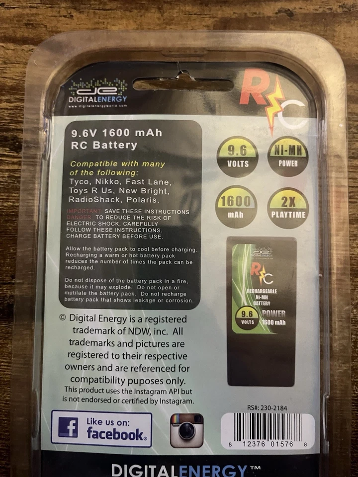 Digital Energy 9.6 V 1600 mAh Rechargeable Battery For RC Etc. New - Image 3 of 4
