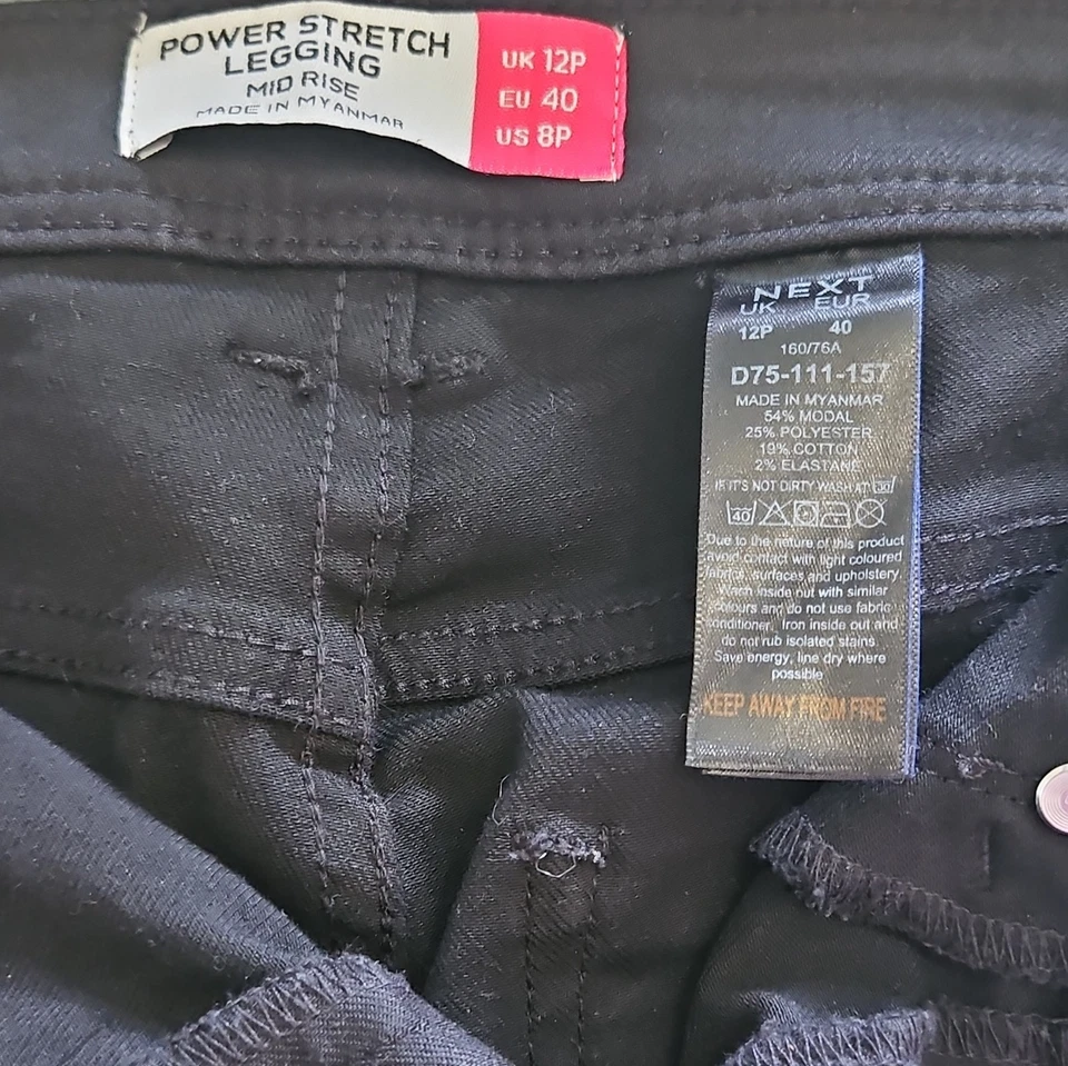 NEXT Denim Collection Power Stretch Mid Rise Black Jegging Leggings UK 12P - Image 4 of 4