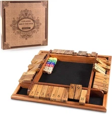 AMEROUS 1-4 Players Shut The Box Dice Game, Wooden Board Table Math Game with...