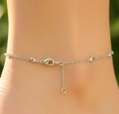 Elegant Silver Tone Anklet 925 Silver Plated Designer Cubic Zirconia Chain Ankle