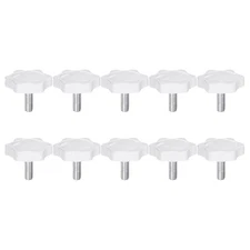 10pcs Star Knob M6 x 14mm Thread 32mm 6-Point Head Stud Hand Clamping Knob White