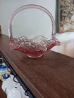 Vintage FENTON Low Pink Basket W/ Floral Design.  1990's.