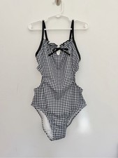 Target Art Class Girl's Black White Gingham One-Piece Swimsuit w Cutouts M/8 NEW