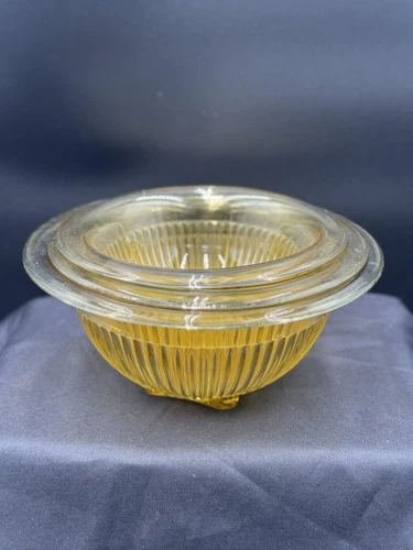 VINTAGE FEDERAL GOLDEN GLOW DEPRESSION GLASS RIBBED MIXING BOWLS Set Of 3