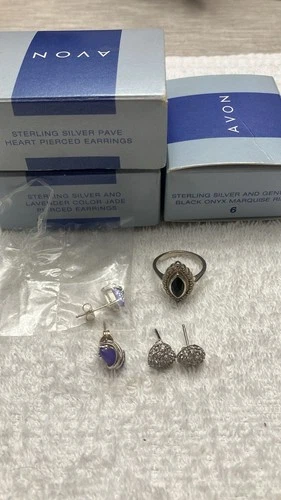 Vintage Avon Jewelry NIB “925” Sterling Silver 8.05 Grams 2 Earrings Sz. 6 Ring