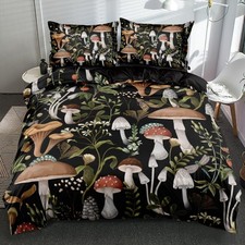 Twin Size Print Duvet Cover Set Dark Brown Floral Plants Bedding for Boys ...