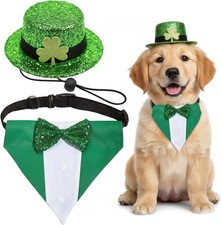 2 PCS St. Patrick's Day Dog Costume Set Dog Leprechaun Clothes Hat Green Bow Tie