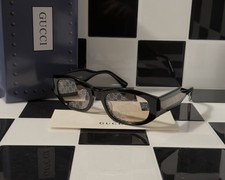 Gucci GG2066SA 001 Black Rectangle Sunglasses GG Monogram Lens Ships Today