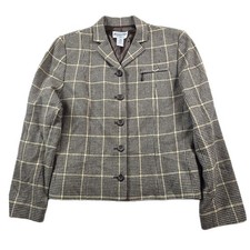 Pendleton Blazer Jacket Womens 14P Petite Brown Yellow Plaid 100 Virgin Wool