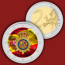 SPAIN ESPANA POLICIA NACIONAL 2024 /  2 Euro Coloured  UNC Color  Coin