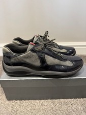 Prada Nevada Bike Trainers Patent Blue And Grey Size Uk 7.5