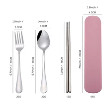 Stainless Steel Utensils Chopsticks Fork Spoon Set  Travel Case Non-Slip Cutlery