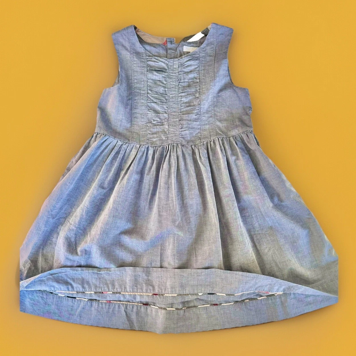 Abito firmato XLNT TG 10 12 BURBERRY ragazza chambray blu cotone lino tasche