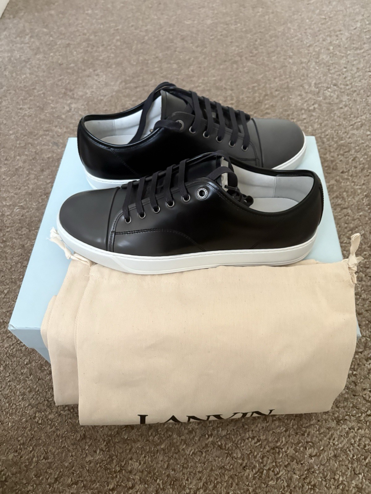 Authentic Lanvin DBB1 Size 8 Navy/Dark Grey Leather Trainers | New image 2