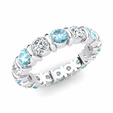 Sterling Silver 925 Aquamarine Bezel-Set Round 4.00mm Eternity Band Ring