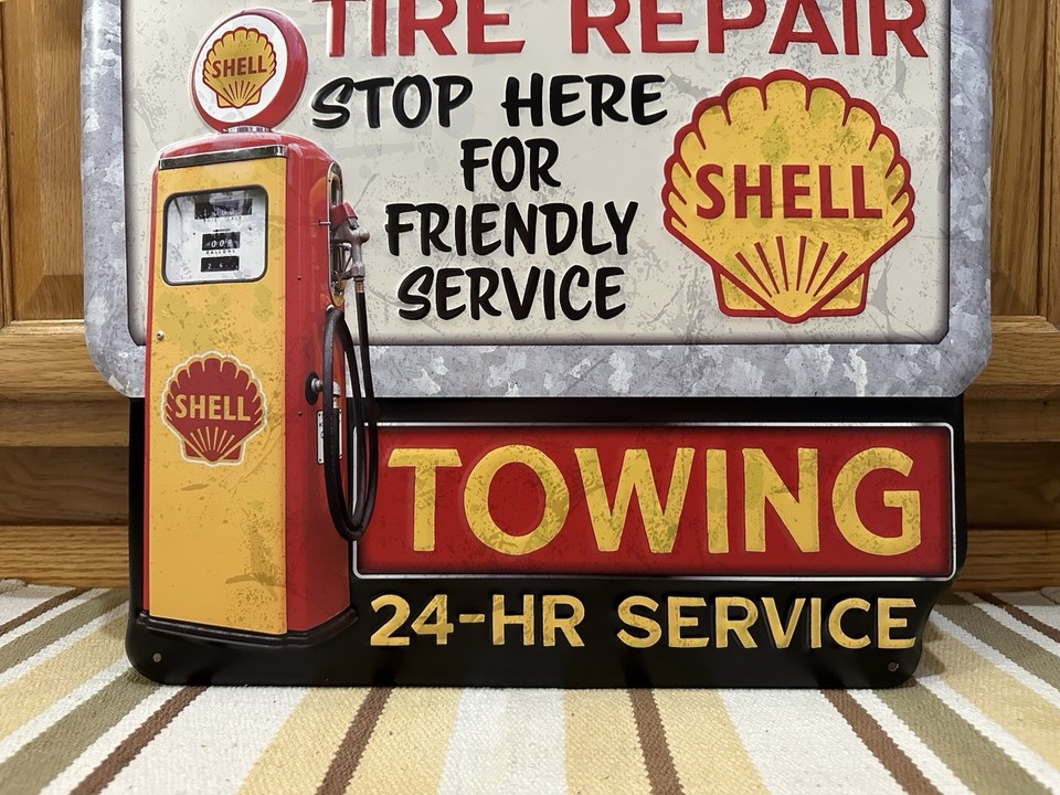 Shell Gasoline Motor Oil Metal Sign Tire Towing Gas Vintage Style Wall ...
