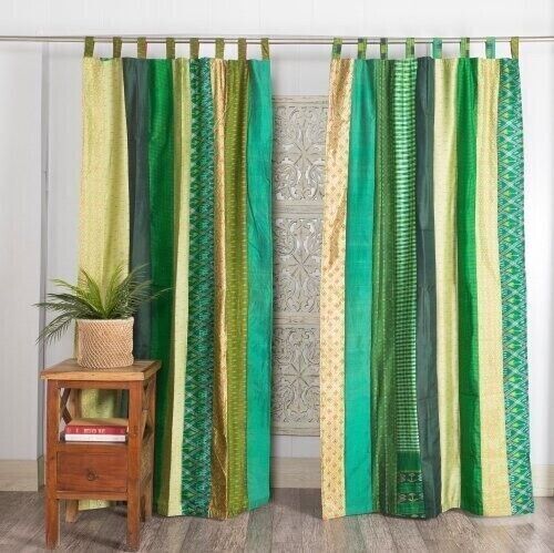 Wholesale Lot Indian Vintage Sari Patchwork Curtain Drape Window Silk Curtain - Picture 8 of 24