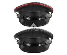 Genuine Leather Black Red Trim Army Muir Biker Peaked Police Military Cap Hat