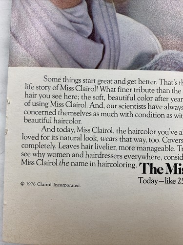 Miss Clairol 1976 cuidado del cabello color doble página anuncio impreso vintage 25 aniversario - Imagen 10 de 10