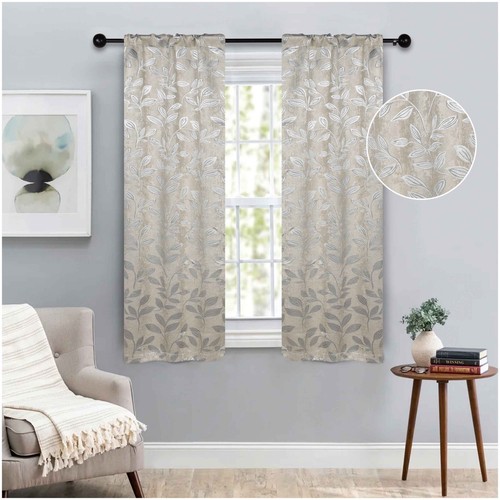 Leaves Washable 36" Wide Rod Pocket Room Darkening Blackout Curtains, Set of 2 - Picture 93 of 171
