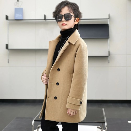 Birthday Party Woolen Coat Children Wool Coat Boys Girls Windproof Long Jacket - Picture 5 of 18