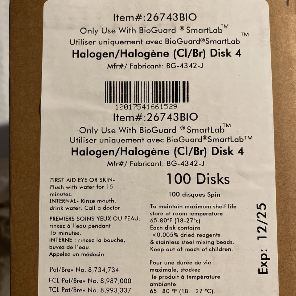 Bioguard Smart lab Test Kit Halogen CL/Br Disk 4 (100 Discs) EXP 12/25 ...