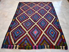 Vintage Rug, Turkish Handmade Rug, Flat Weave Kilim Rug, Diamond Area Rug 6 x 9