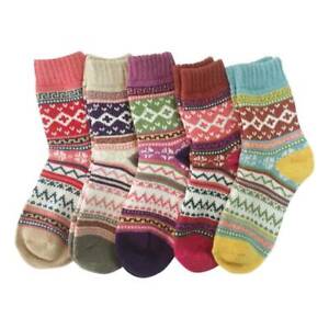 5 Pairs Wool Cashmere Thick Winter Socks Warm Soft Solid Casual Sport Women # UK 