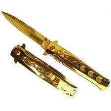 9" ALL GOLD Handle Blade Spring Assisted Opening Stiletto Pocket Knife GD