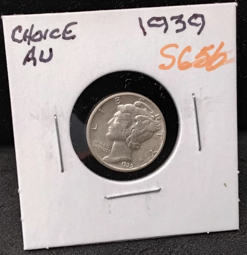 1939 MERCURY SILVER DIME - CHOICE AU - SG56
