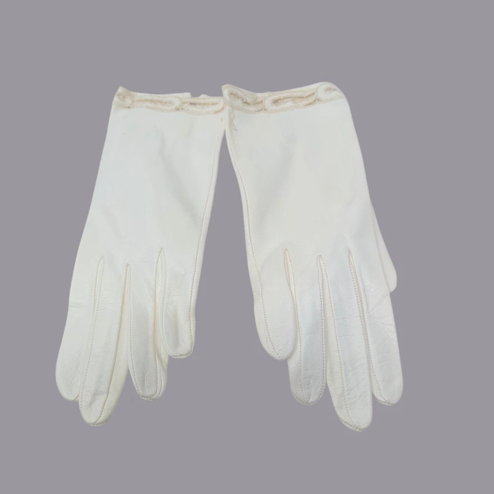Guantes de cuero vintage blanco muñeca encaje Foto 4 de 4