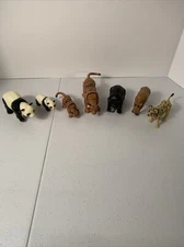 Lot Of 7 K&M Plastic Animal Figures Panda Tiger Leopard Bear with Cubs Poseable