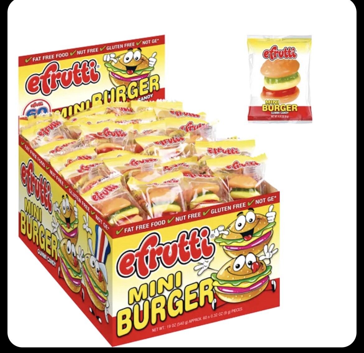 EFRUTTI Assorted Gummi Candy: Burger, Hot Dog & Pizza 48 & 60 Count/Box