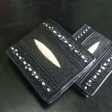 PREMIUM STINGRAY SKIN LEATHER MEN'S WALLET - DOUBLE BLACK THORN VARIATION