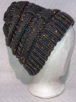 Ladies Unbranded Knit Stretch Winter Soft Beanie Bonnet Skull Cap Gray Confetti
