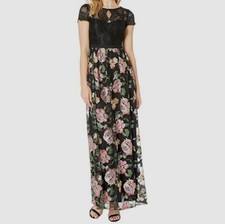 $299 Adrianna Papell Women's Black Short Sleeve Floral Embroidered Dress Size 4
