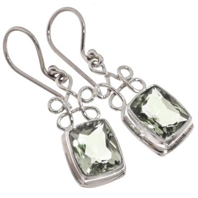 925 Sterlingsilber Smaragdschliff grüner Amethyst Prasolith Sterling Ohrringe, 1''