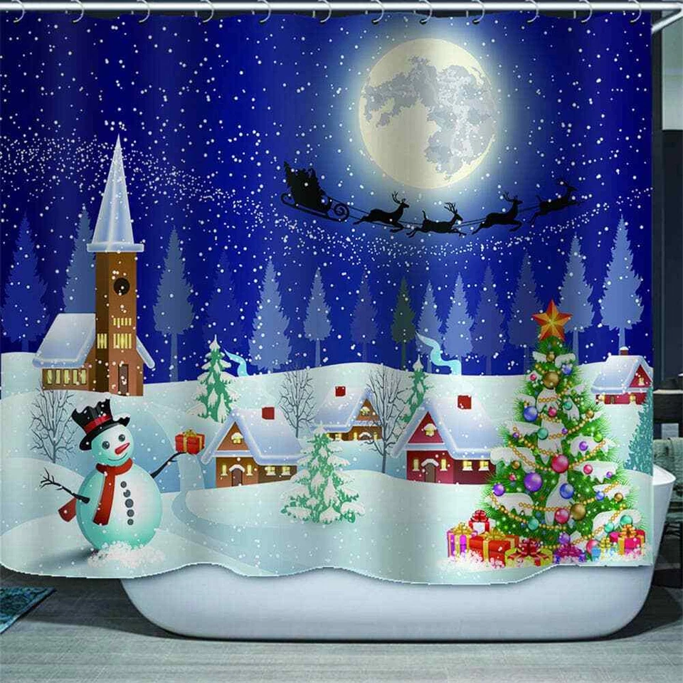Cortina de ducha romántica de Navidad para decoración de baño de tela impermeable Foto 4 de 4