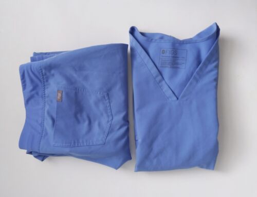 FIGS Technical Collection Scrub Set SZ XXL V Neck Top Tapered Pants Blue Women's