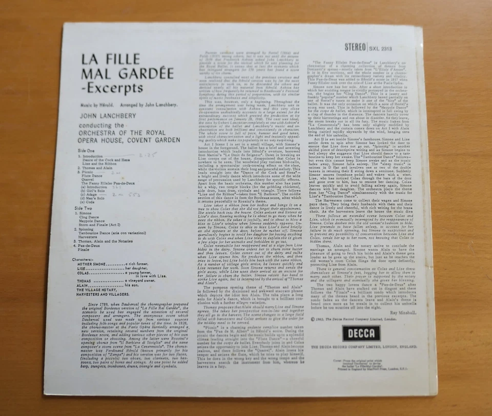 SXL 2313 Herold-Lanchberry La Fille Mal Gardee Lanchberry EX Decca Stereo LP - Image 3 of 4