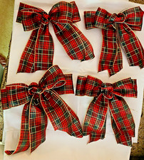 Christmas Sale Was 24.99 Plaid Bow Set 4 Red Green Metallic Wired 9.5 X 10
