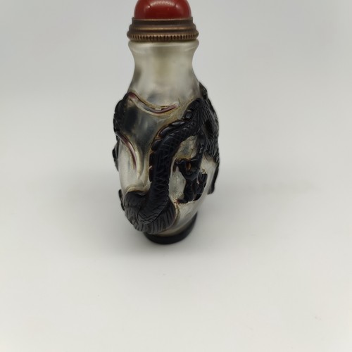 Chinese Old Beijing Glaze Carved Dragon Snuff Bottle Collectibles Curio Art - Picture 5 of 9