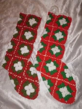 CHRISTMAS HOLIDAY CROCHETED HANDMADE STOCKINGS 16" LOT OF 2