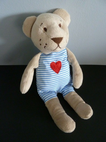 *. DOUDOU PELUCHE IKEA OURS BEIGE BARBOTEUSE BLEU RAYE BLANC COEUR ROUGE NEUF* - 第 2/7 張圖片